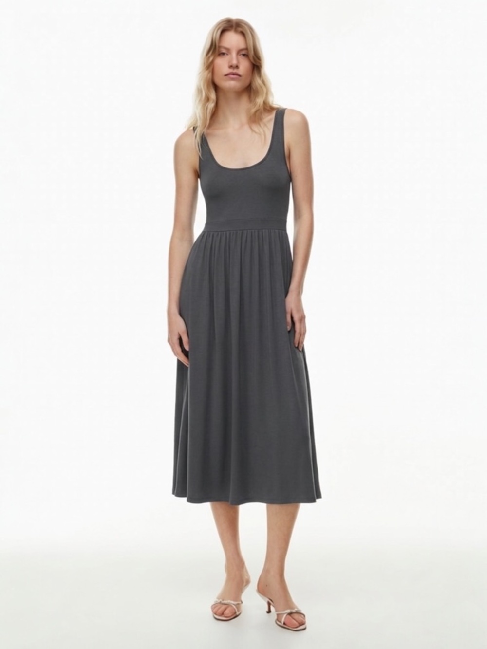 Aritzia Wilfred Market Midi Dress Charcoal Dark Gray 90s Y2K Size XS Spring